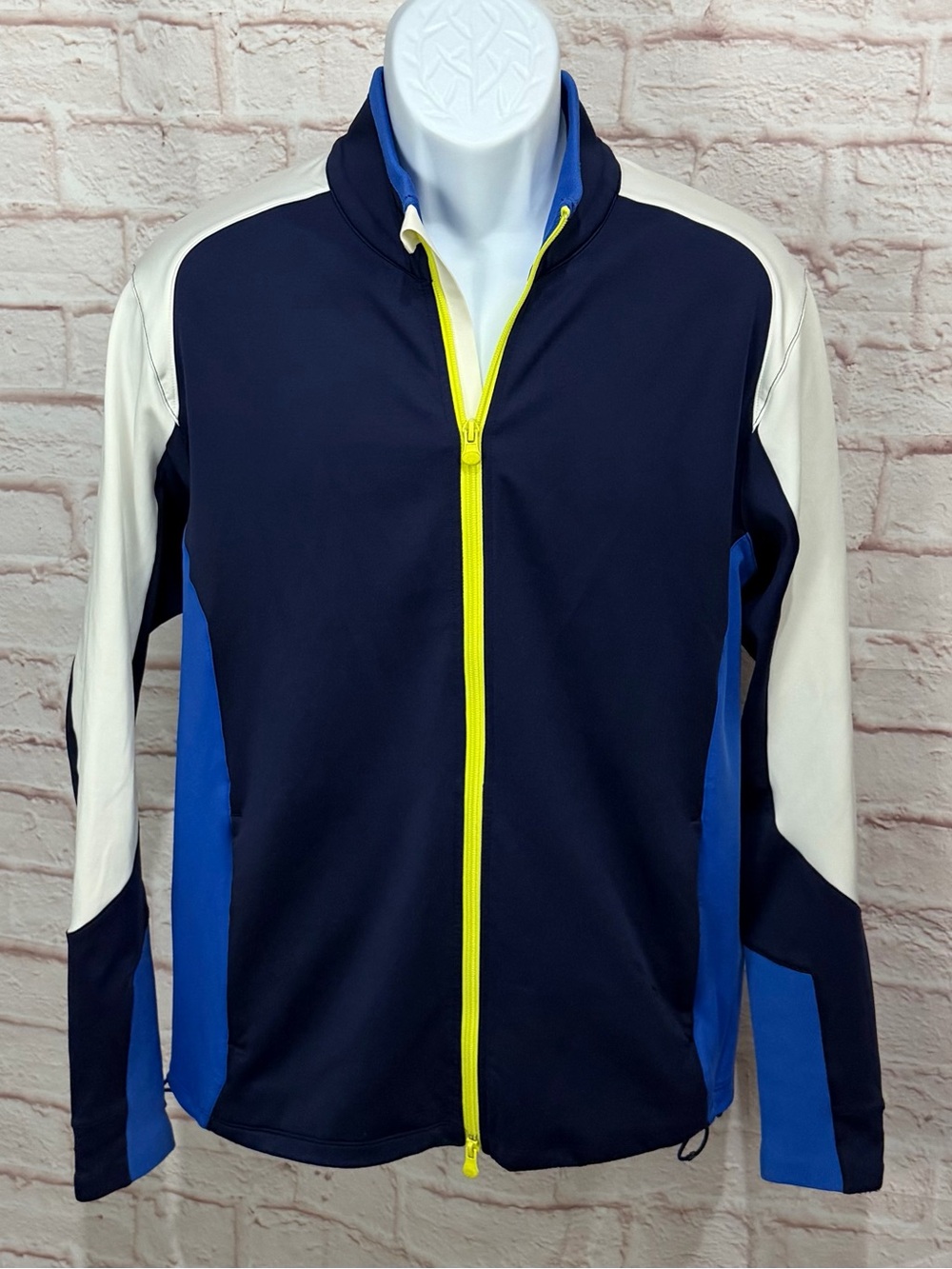 Greyson Golf Jacket Mens M Full Zip Navy Blue White Performance Wolf Logo